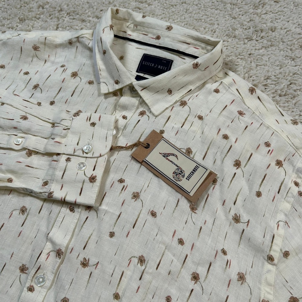 Stitch Note Button Up Shirt XXL White European Linen Floral SNL-628 New NWT